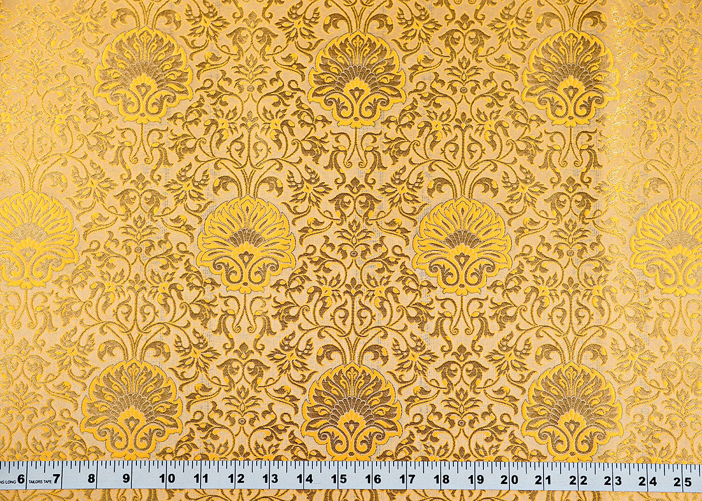Yellow Banarasi Brocade Fabric With Allover Golden Zari Handloom 15948