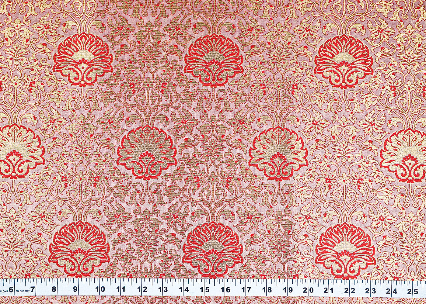 Light Pink Banarasi Brocade Fabric With Allover Golden Zari Handloom 15949