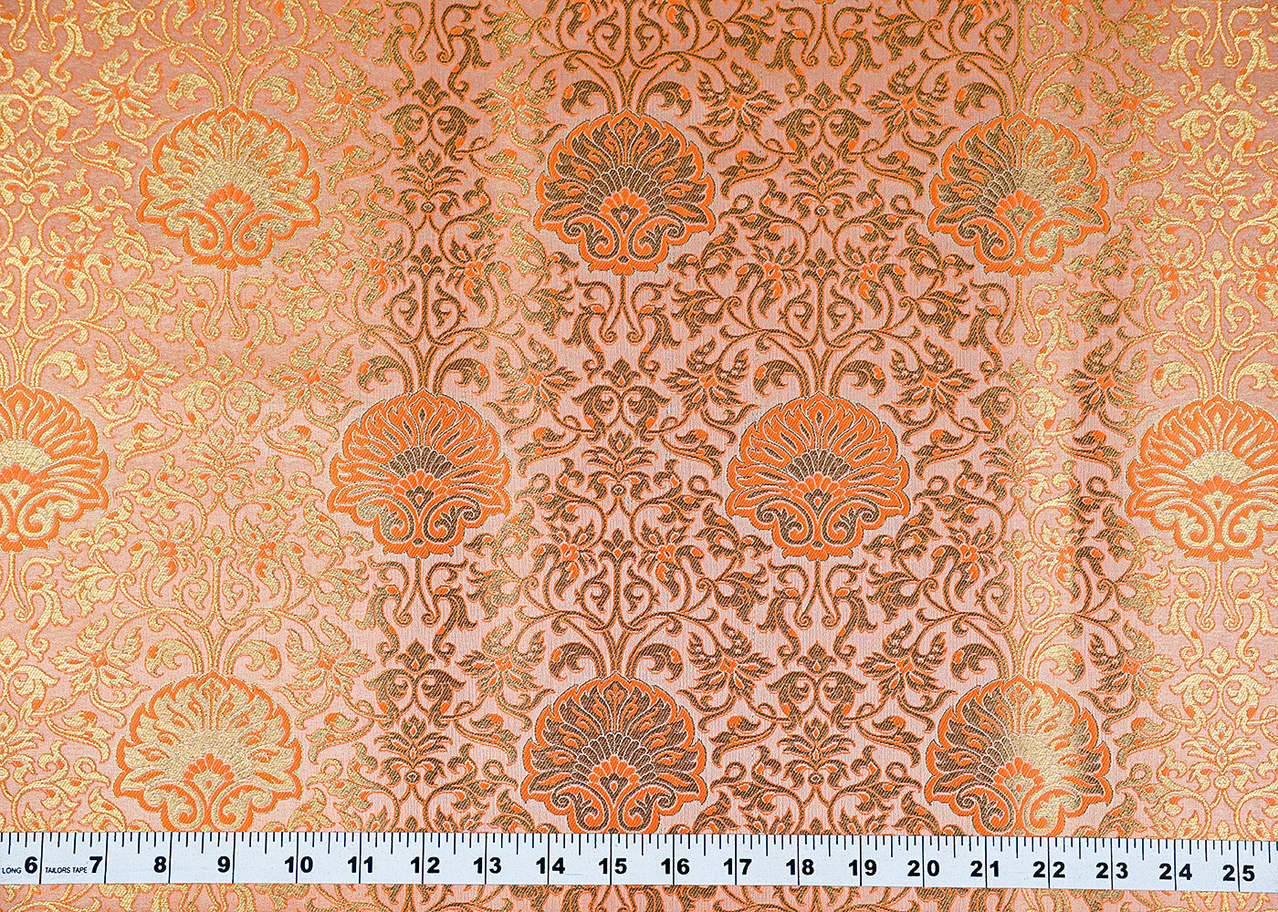 Peach Banarasi Brocade Fabric With Allover Golden Zari Handloom 15950