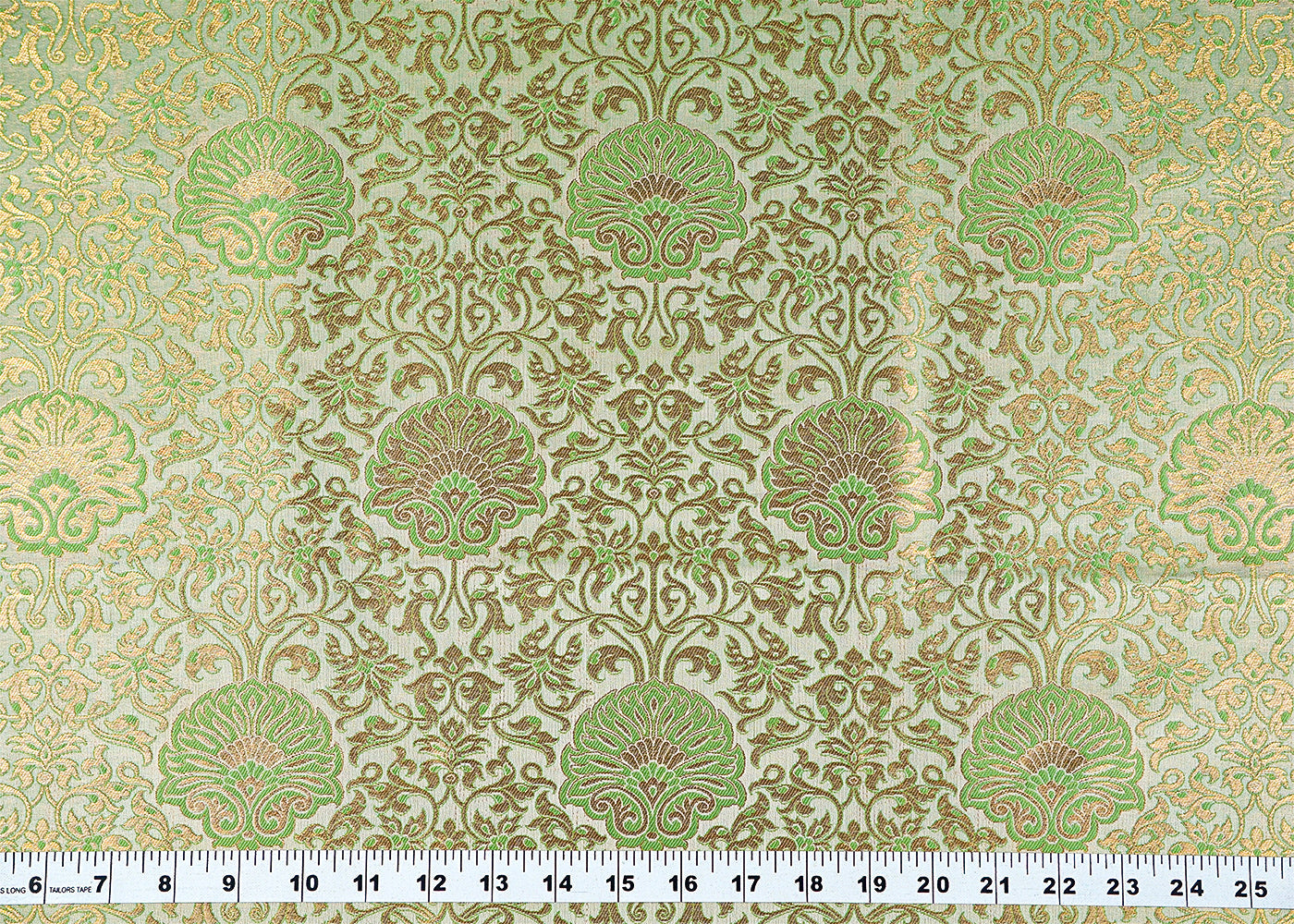 Pista Green Banarasi Brocade Fabric With All-Over Golden Zari Handloom 15951