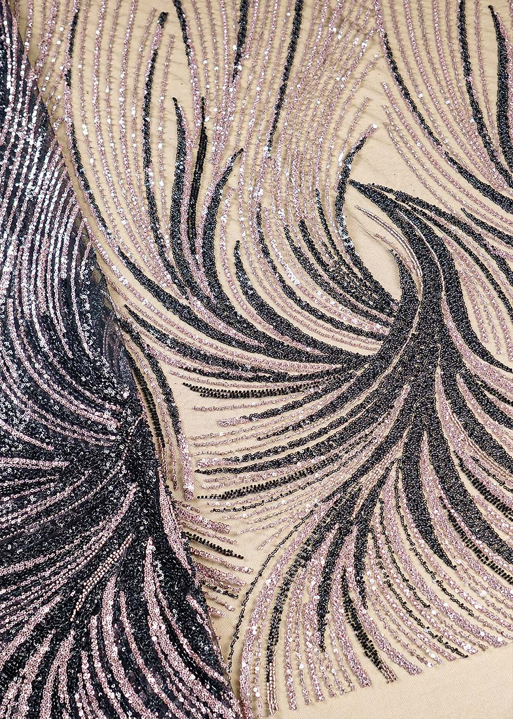 Black Imported Net Fabric with All Over Sequins and Bead Work 15965