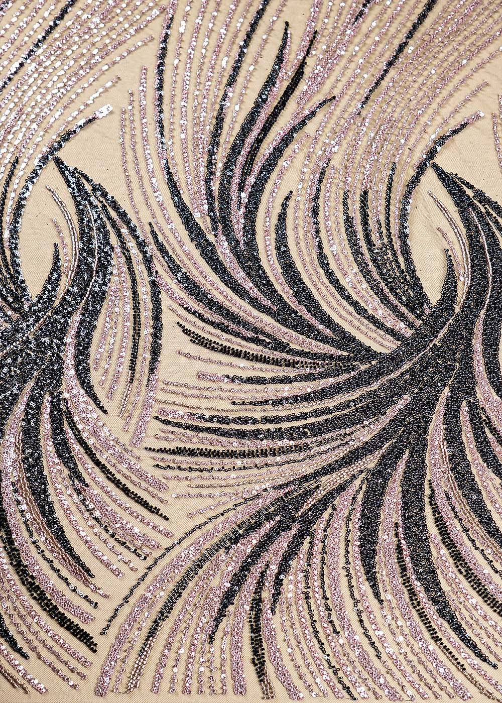 Black Imported Net Fabric with All Over Sequins and Bead Work 15965