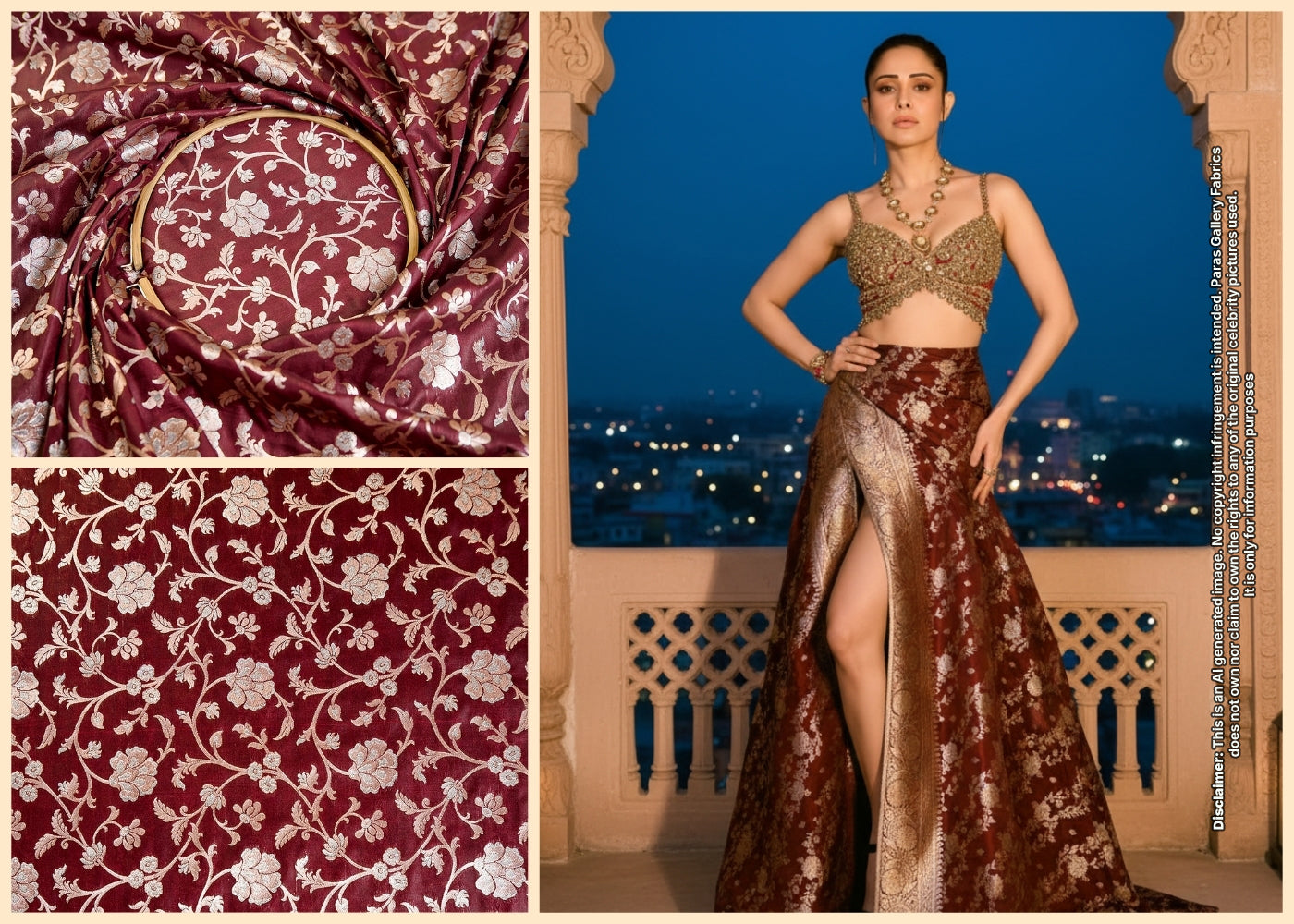 Nushrat Baruccha Inspired Edition | Maroon Banarasi Brocade Unstitched Fabric 15973