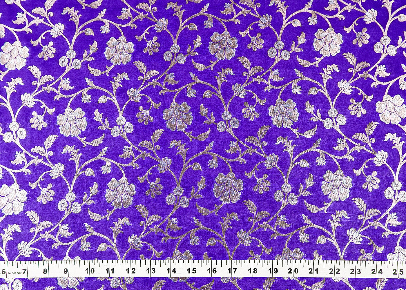 Violet Banarasi Brocade Fabric With Allover Golden Zari Handloom 15975