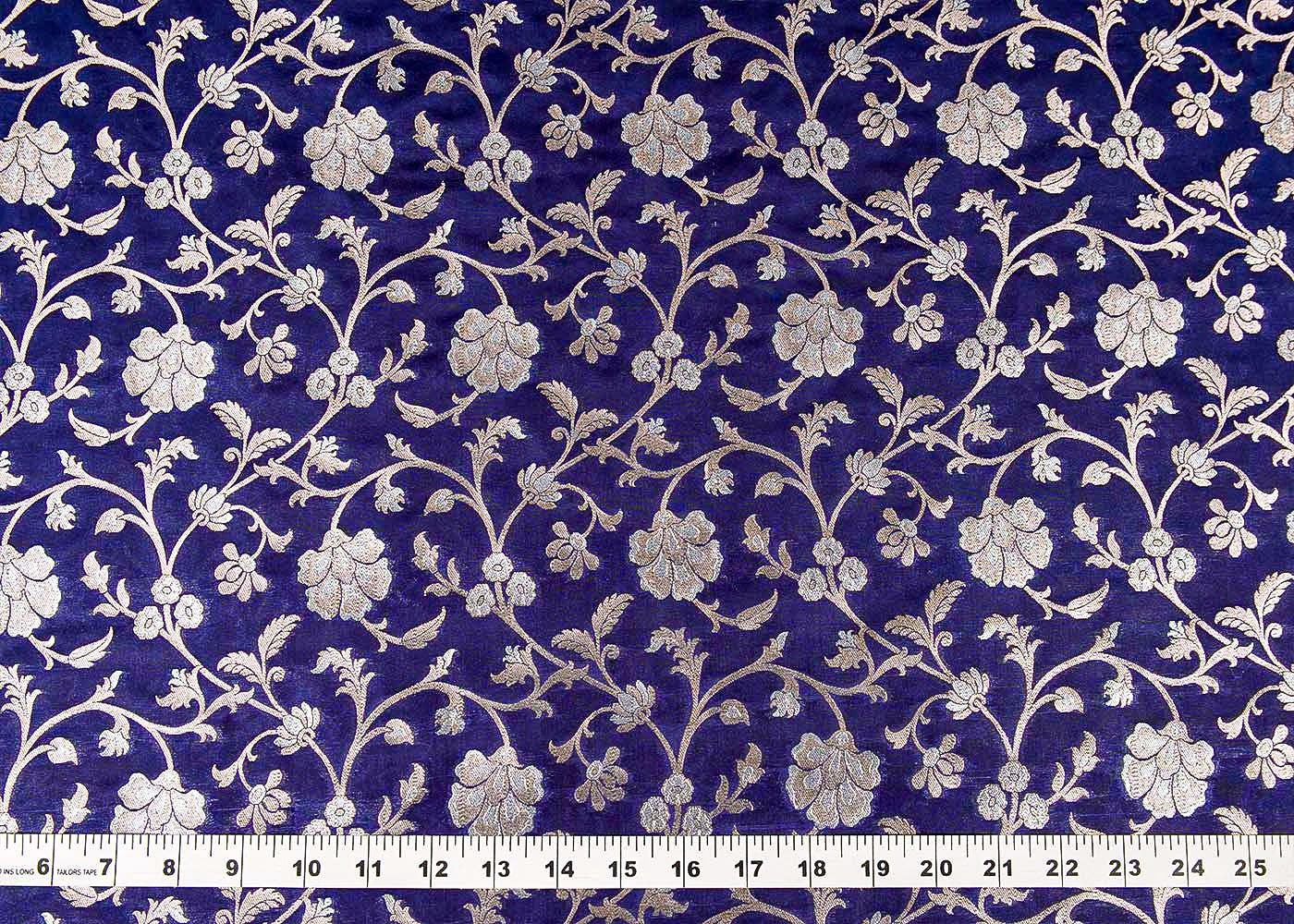 Navy Blue Banarasi Brocade Fabric With Allover Golden Zari Handloom 15979