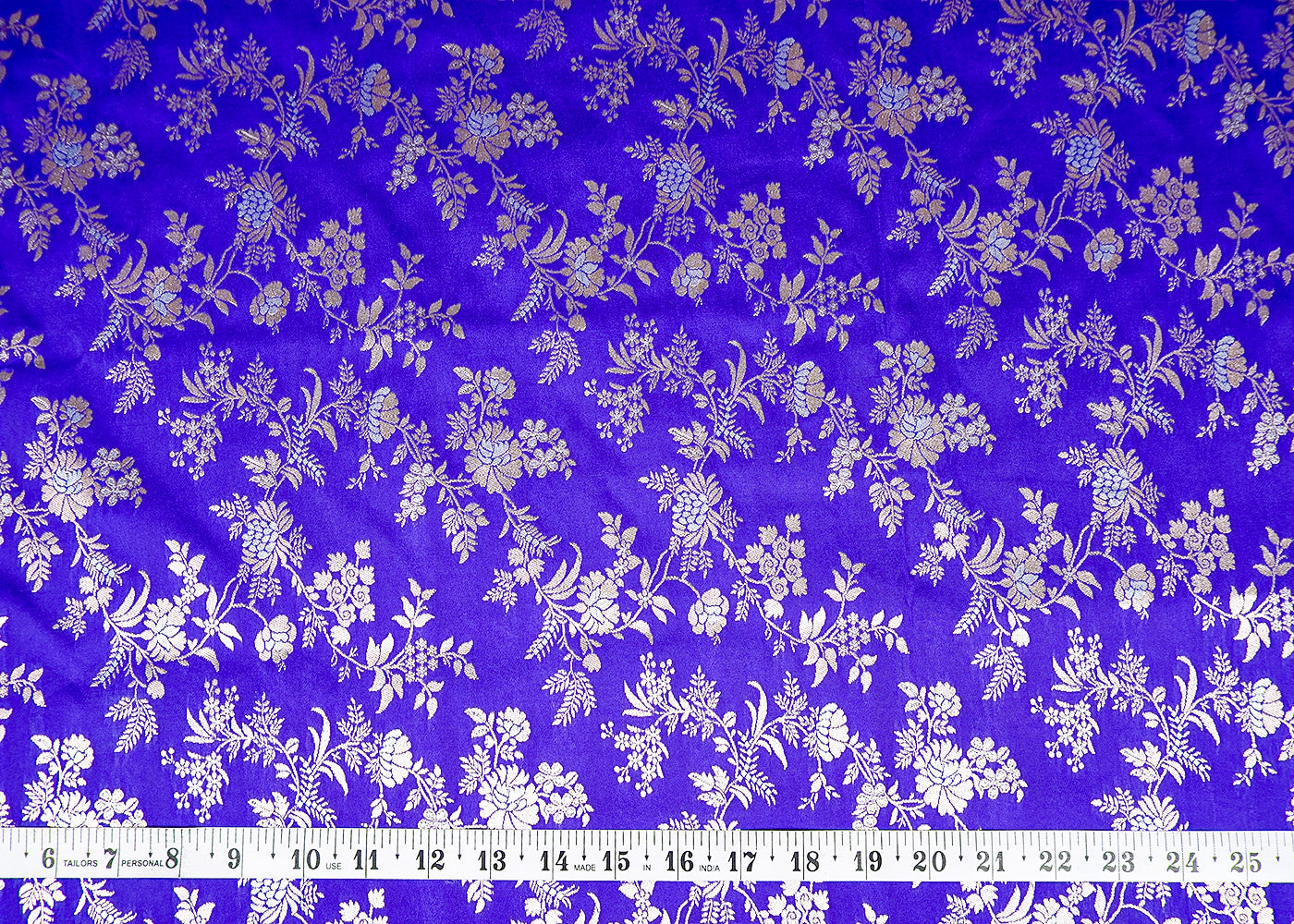 Purple Banarasi Brocade Fabric With Allover Silver And Golden Zari Handloom 15981