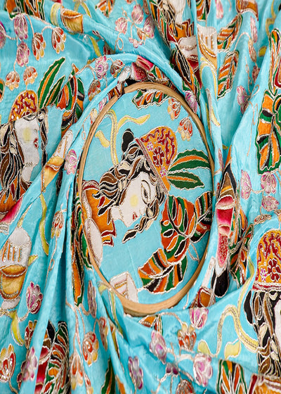 Sky Blue Crepe Fabric with All Over Zari and Sequins Work with Abstract Print 15987