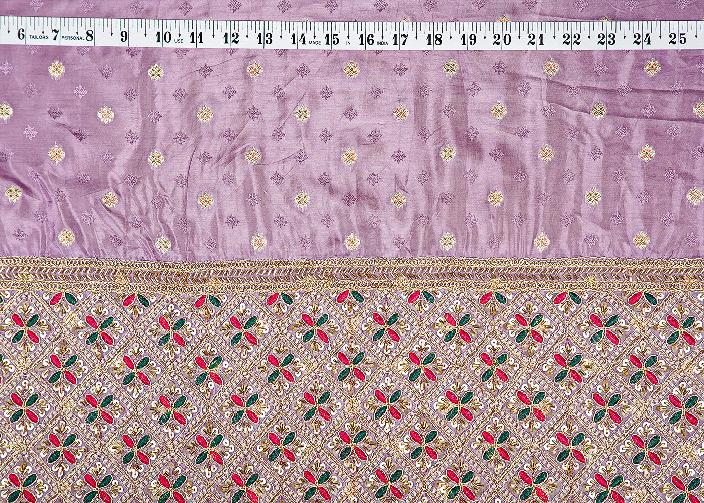 Lavender Silk Fabric With All Over Zari Buti With One Side Zari, Thread and Sequins Work Border 16001