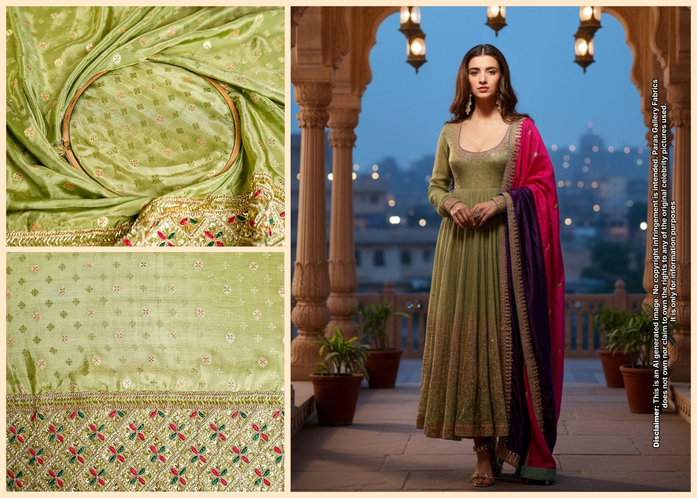 Saba Azad Inspired Edition | Pista Green Embroidered Silk Unstitched Fabric 16002