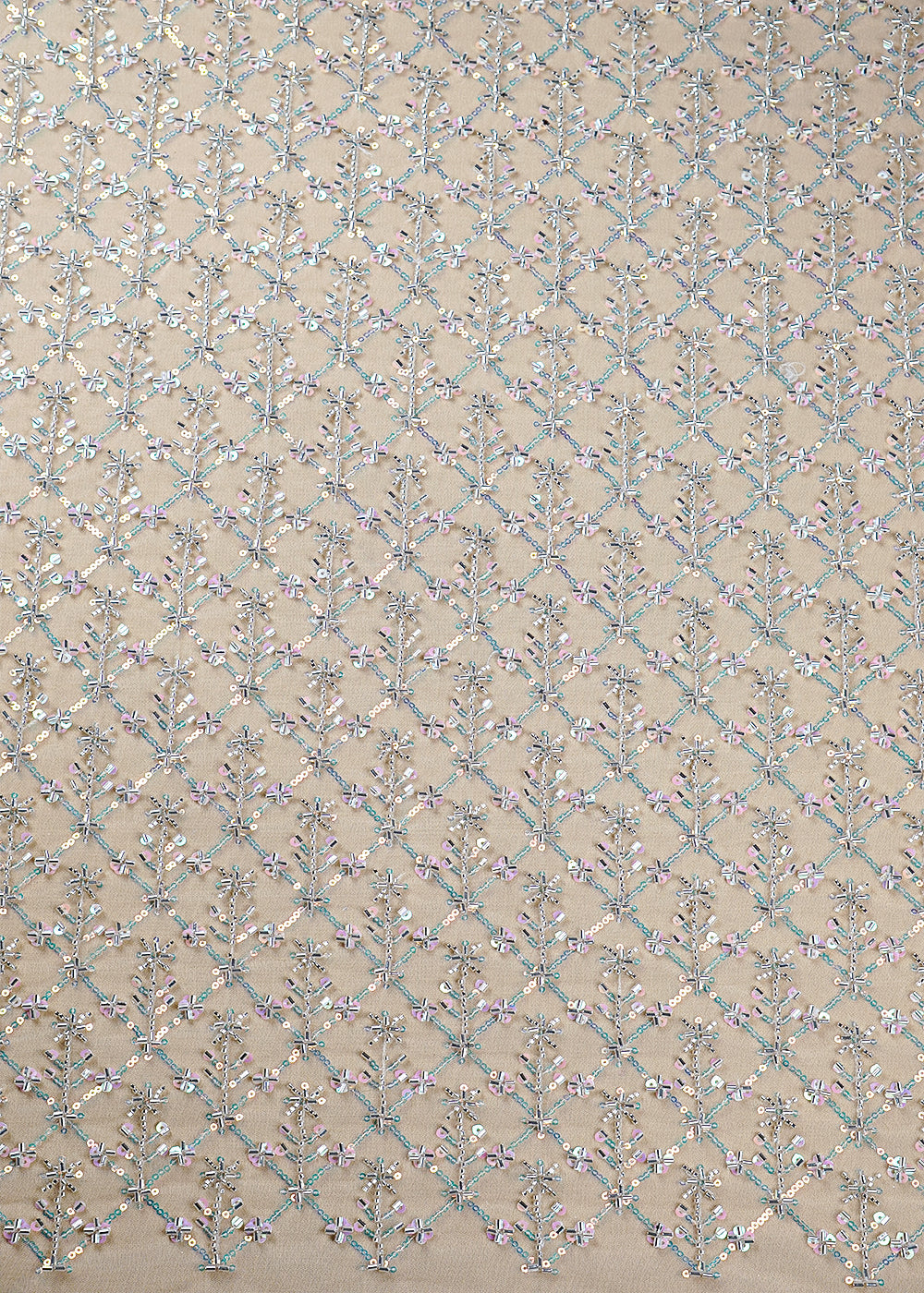White Imported Net Fabric With All Over Ranibow Sequins And Katdana Work 16033