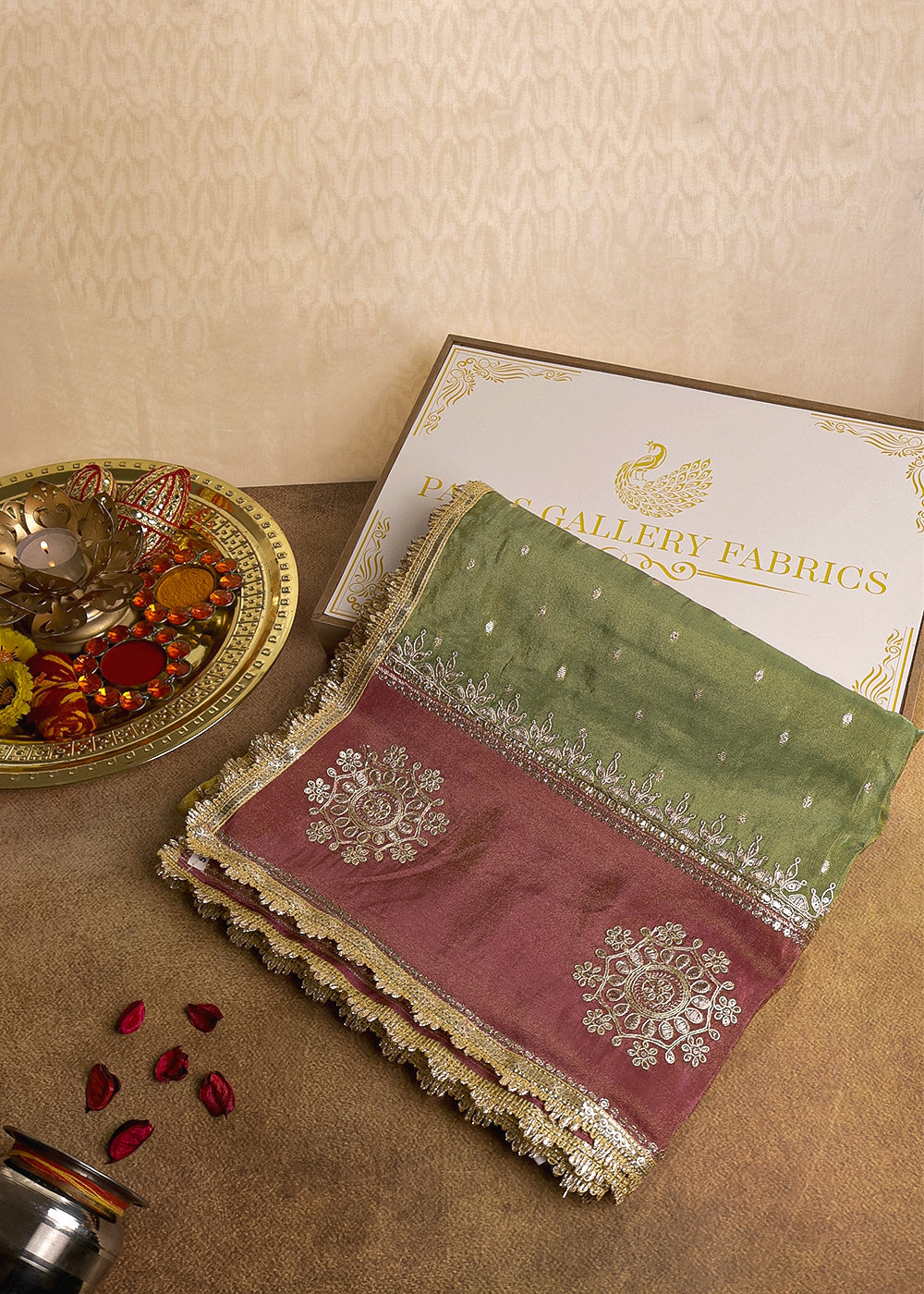 Multi Colour Tissue Dupatta with Allover Zari and Gota Patti Work 16071