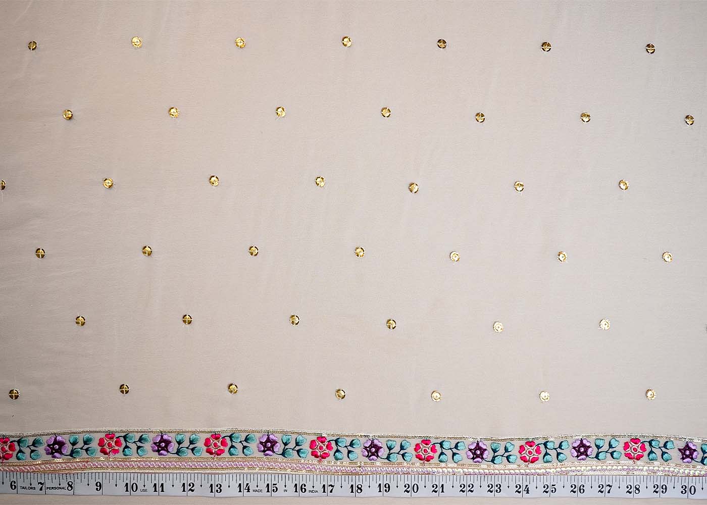 White Georgette Fabric with All Over Thread and Sequins Work with Two Side Border 16073