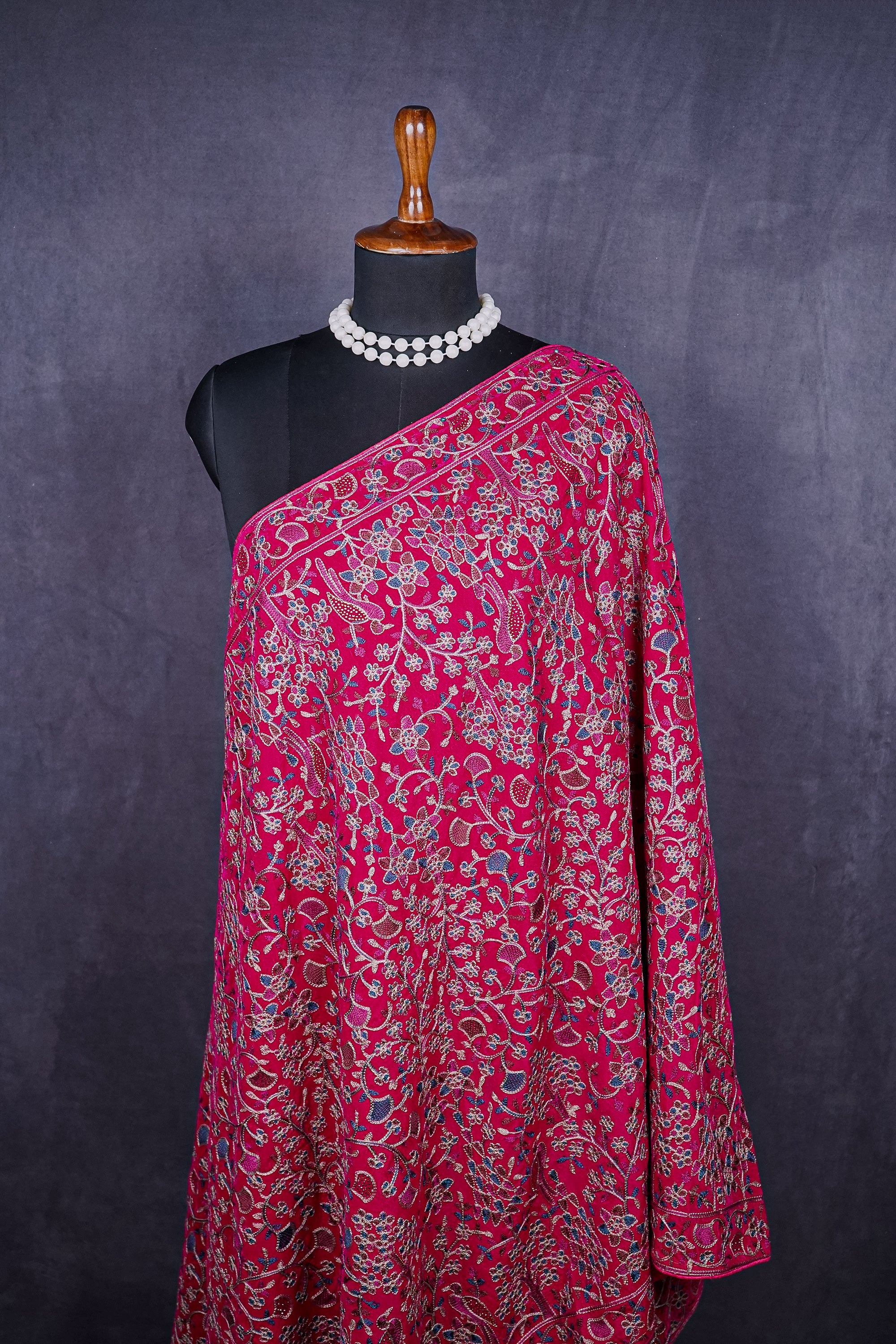 Pink Velvet Dupatta With All Over Thread And Sarwoski Work 16079