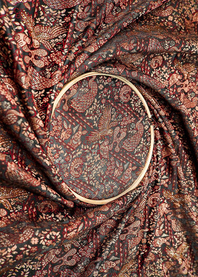 Brown Pure Banarasi Brocade Fabric with All Over Swarovski Work and Thread Handloom 16084