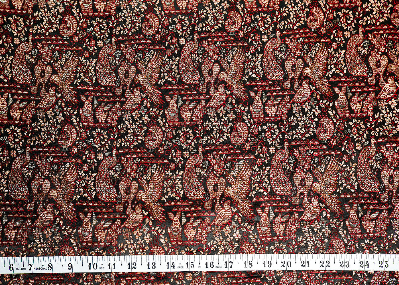 Brown Banarasi Brocade Fabric with All Over Thread Handloom and Swarovski Work 16084