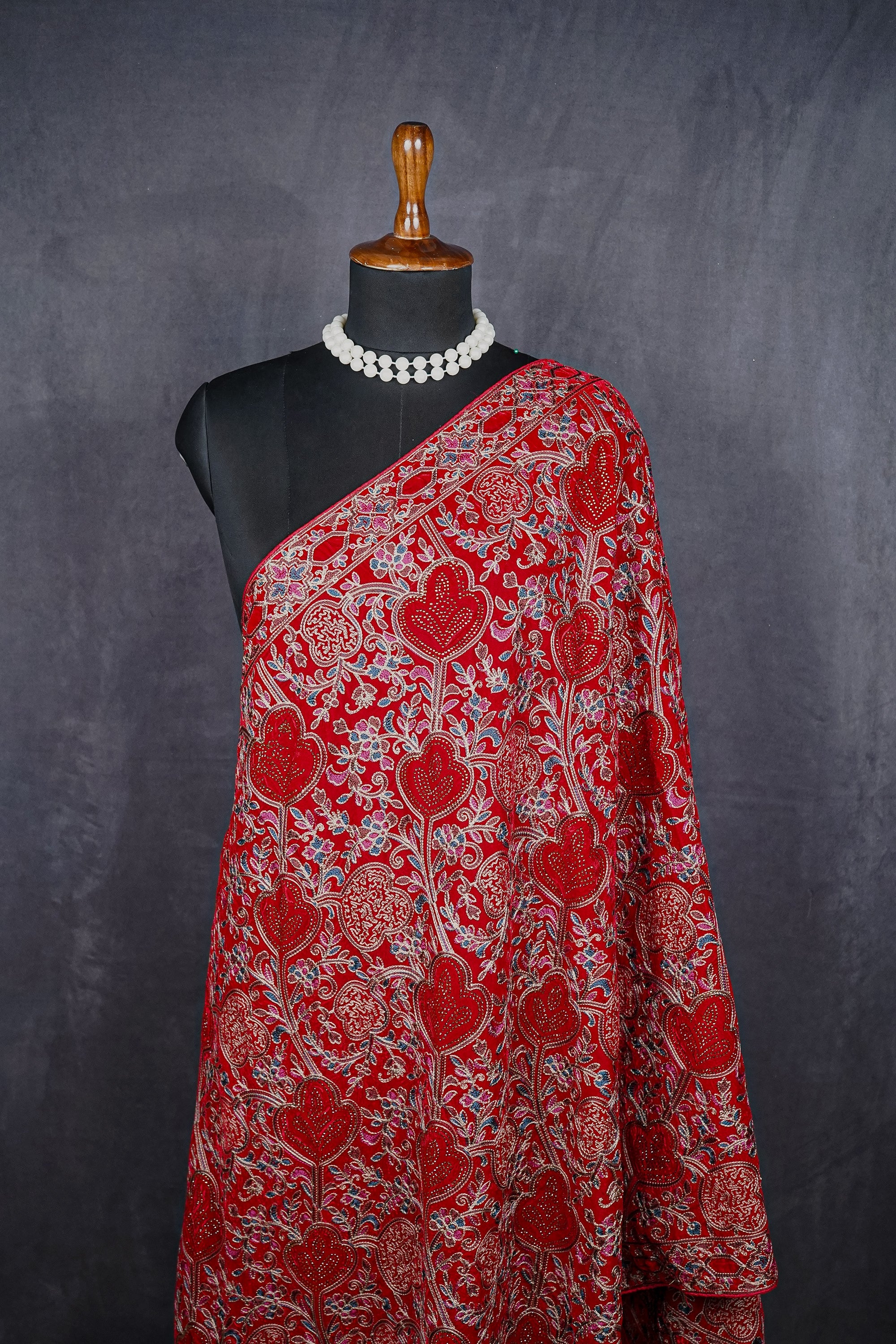 Red Velvet Dupatta With All Over Thread And Sarwoski Work 16088