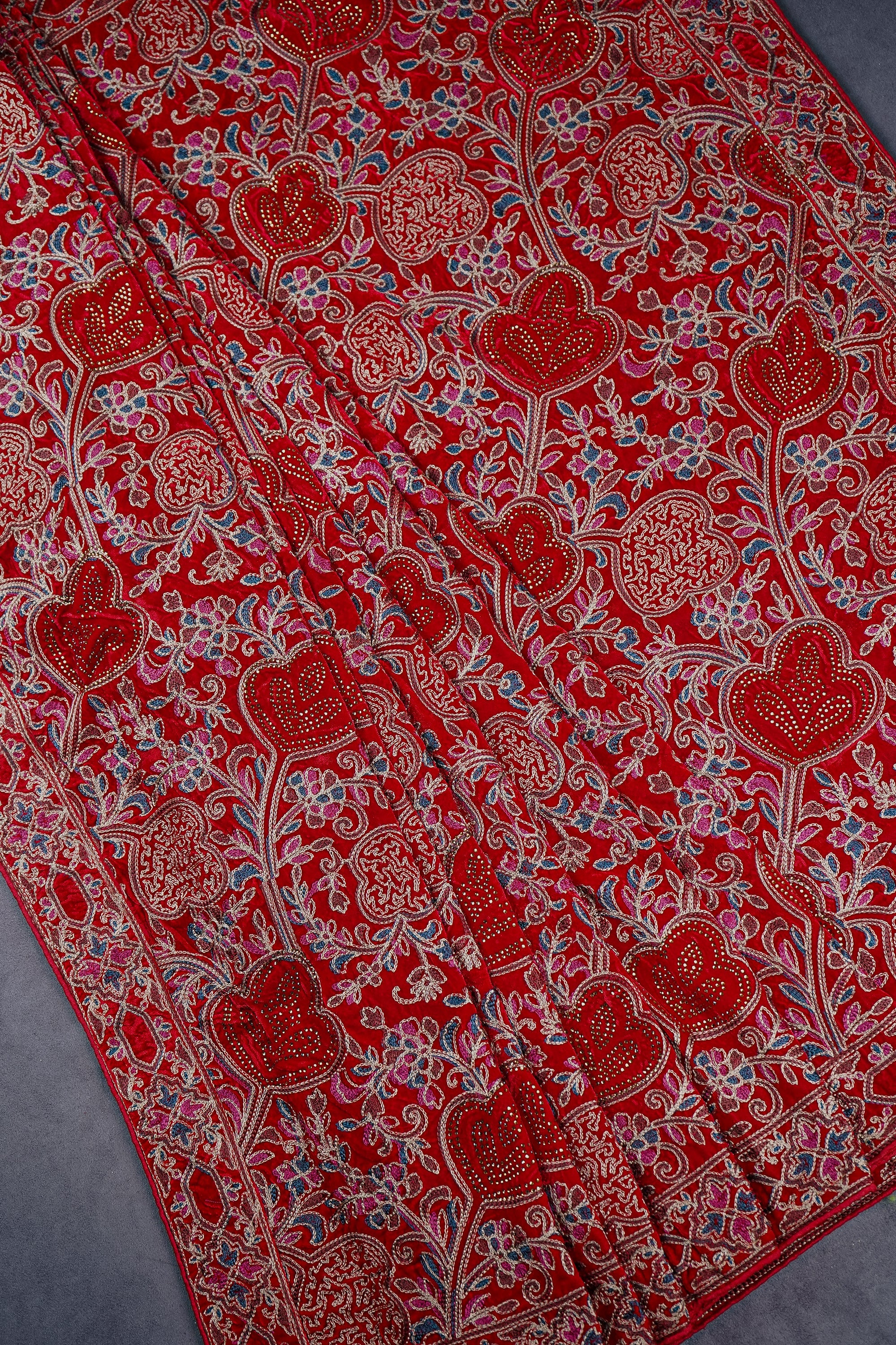 Red Velvet Dupatta With All Over Thread And Sarwoski Work 16088