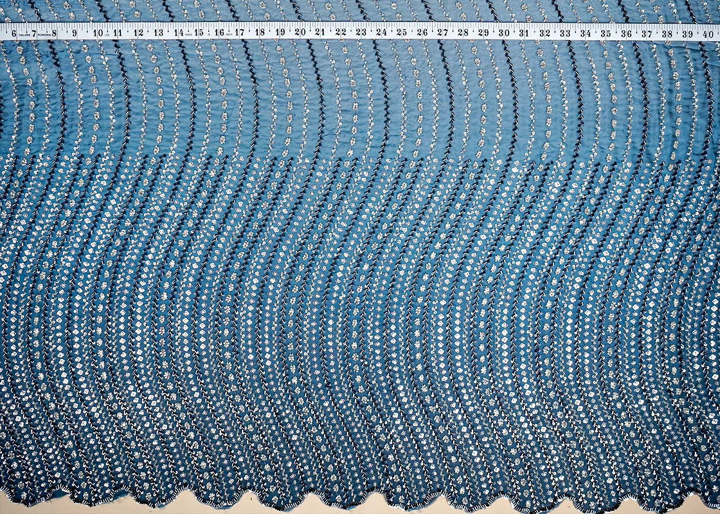 Navy Blue Jimmy Choo Fabric With Allover Sequins and Katdana Work With Scalloped Border 16098
