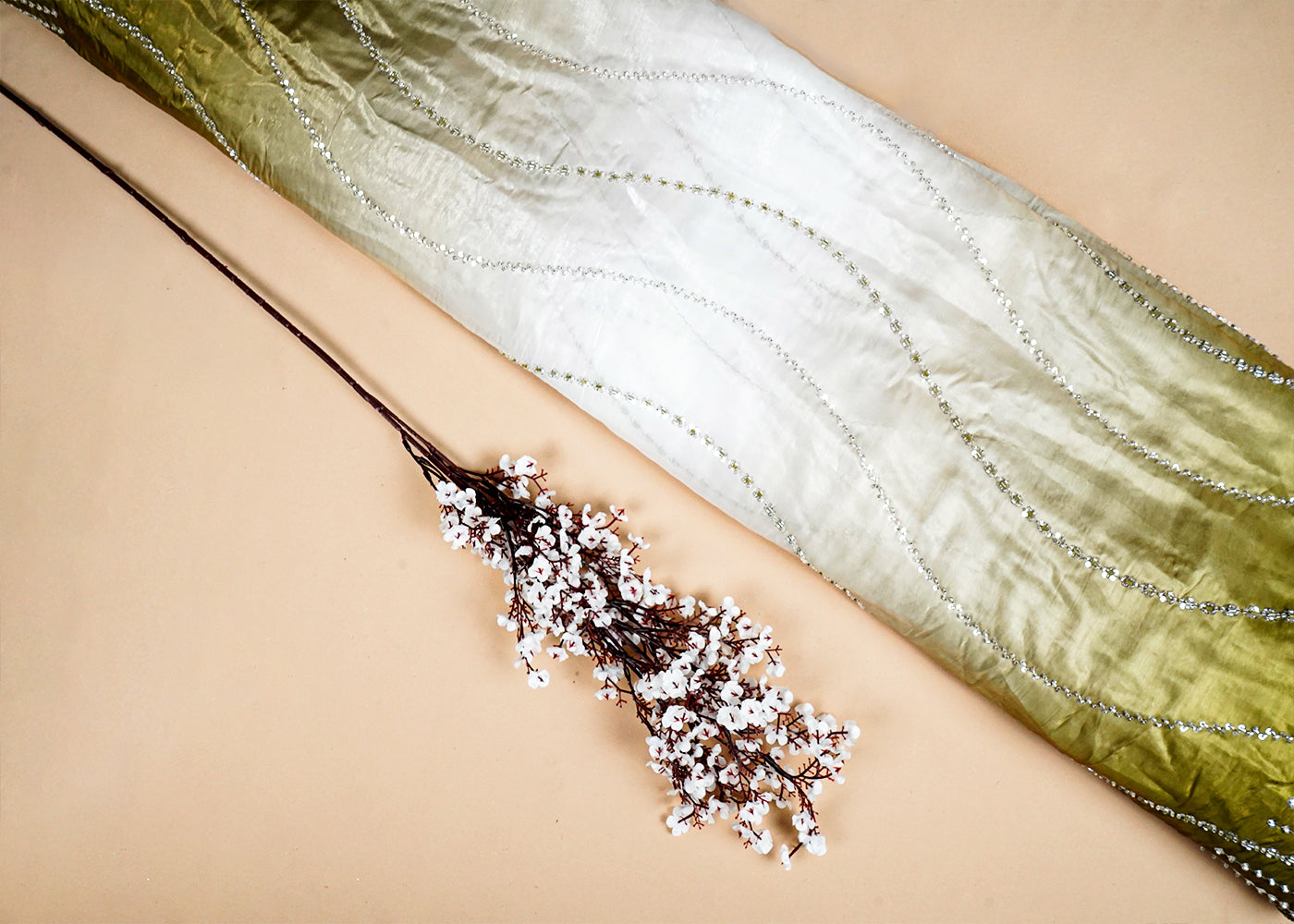 Mehendi Green Jimmy Choo Dupatta Fabric With Katdana and Sequins Work with Two Side Border 16112