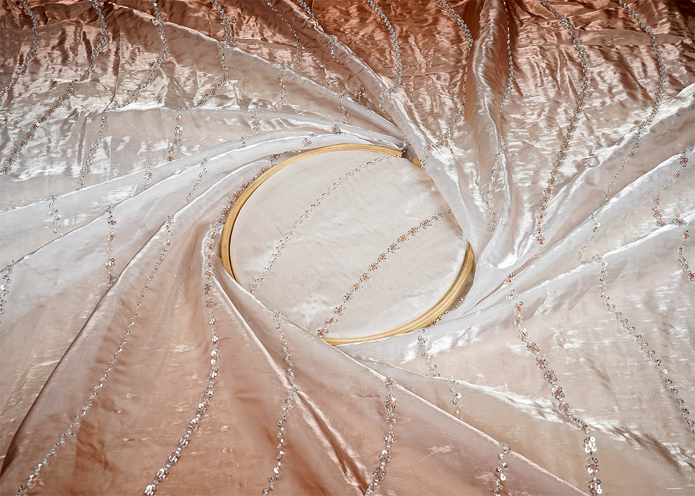 Brown Organza Satin Dupatta Fabric With Katdana and Sequins Work With Two Side Border 16104