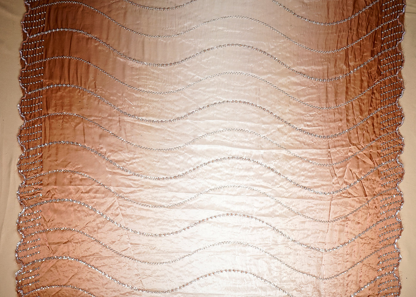 Brown Organza Satin Dupatta Fabric With Katdana and Sequins Work With Two Side Border 16104