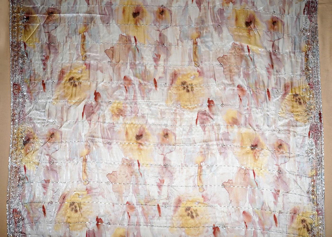 Blush Pink Jimmy Choo Dupatta Fabric With Sequins and Kutdana Work With Two Side Border 16112