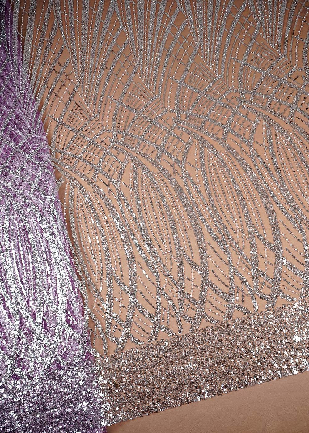 Purple Imported Net Fabric With Allover sequins, Katdana and Pearl Work 16113