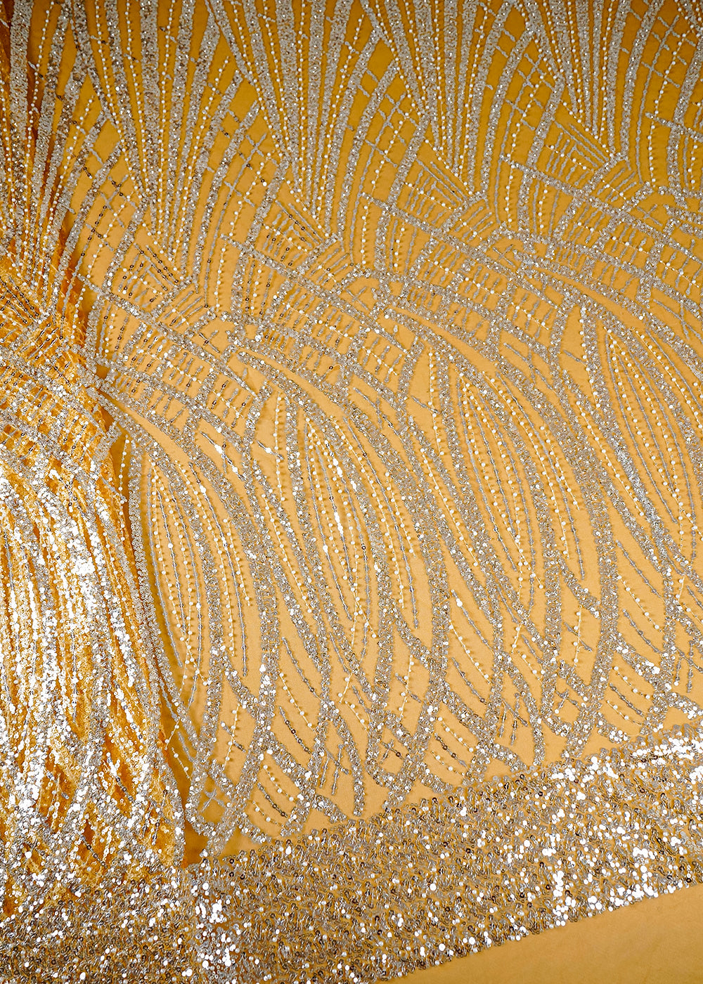 Mustard Imported Net Fabric With Allover Sequins Katdana and Pearl Work 16114