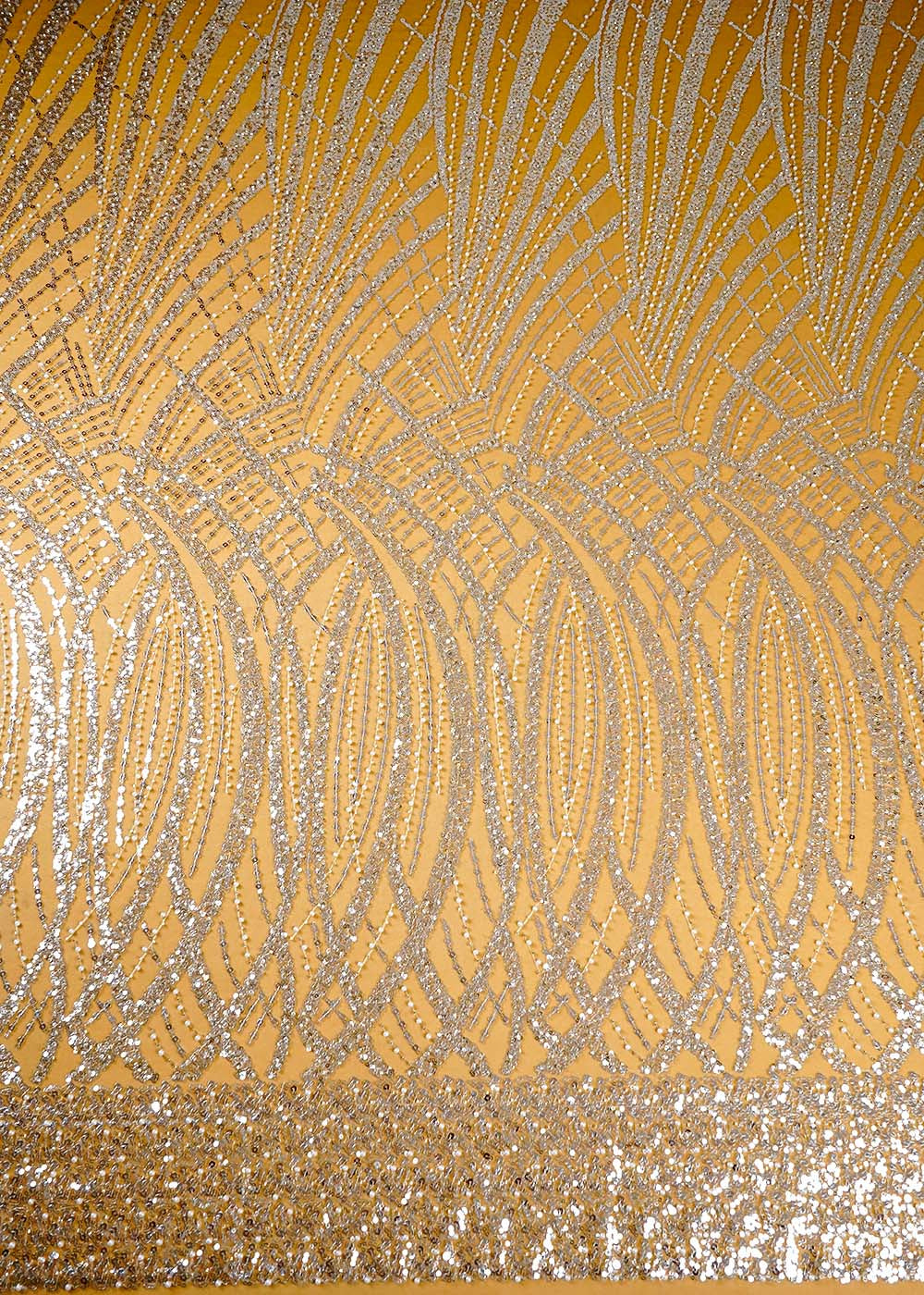 Mustard Imported Net Fabric With Allover Sequins Katdana and Pearl Work 16114