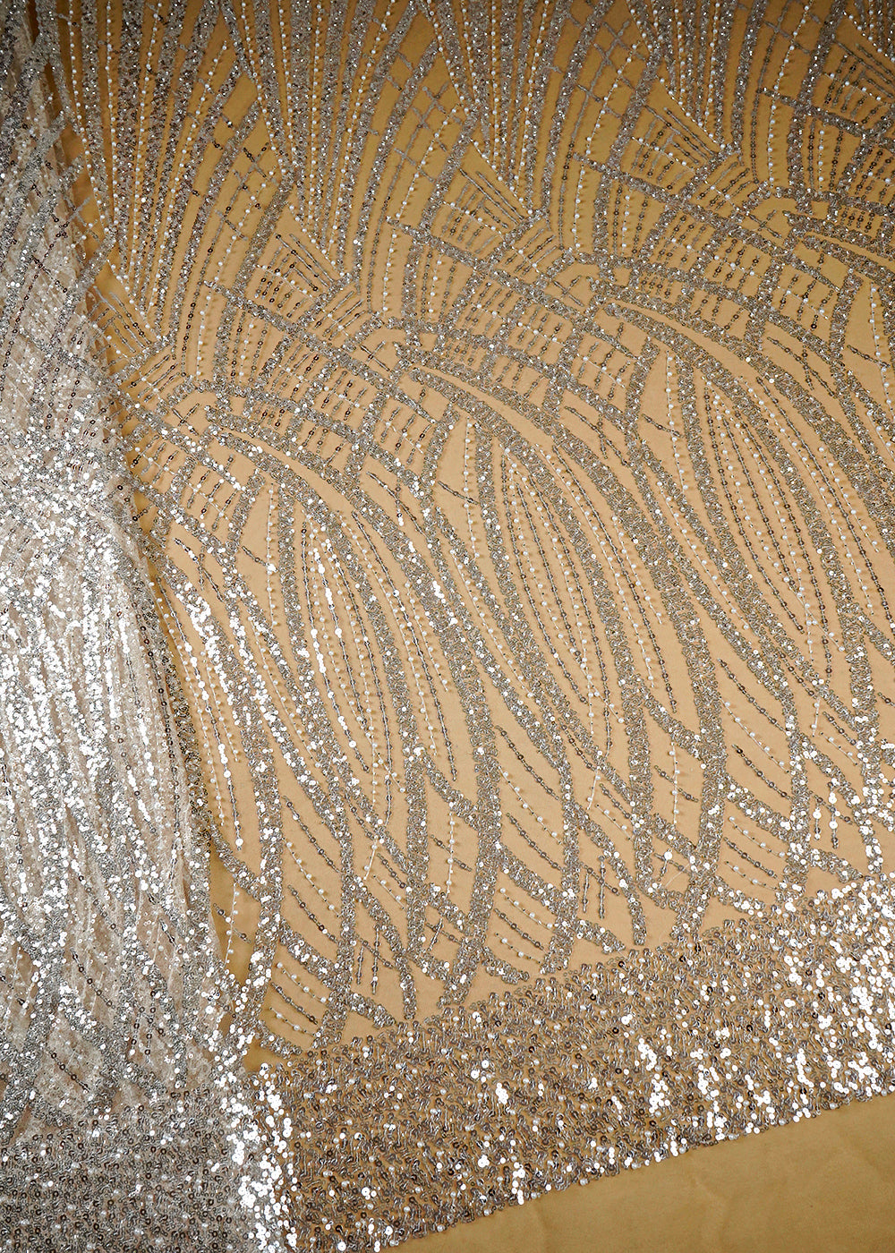 Cream Imported Net Fabric With Allover Sequins Katdana and Pearl Work 16115