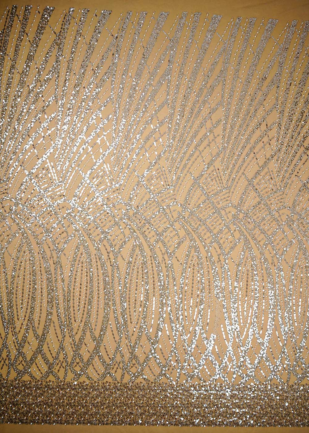 Cream Imported Net Fabric With Allover Sequins Katdana and Pearl Work 16115
