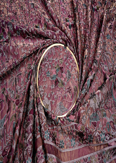 Wine Silk Fabric With Allover Thread Work 16129