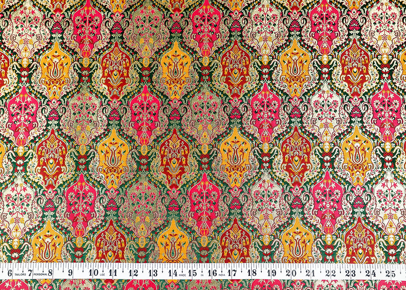 Bottle Green Banarasi Brocade Fabric With Allover Thread and Zari Handloom 16141