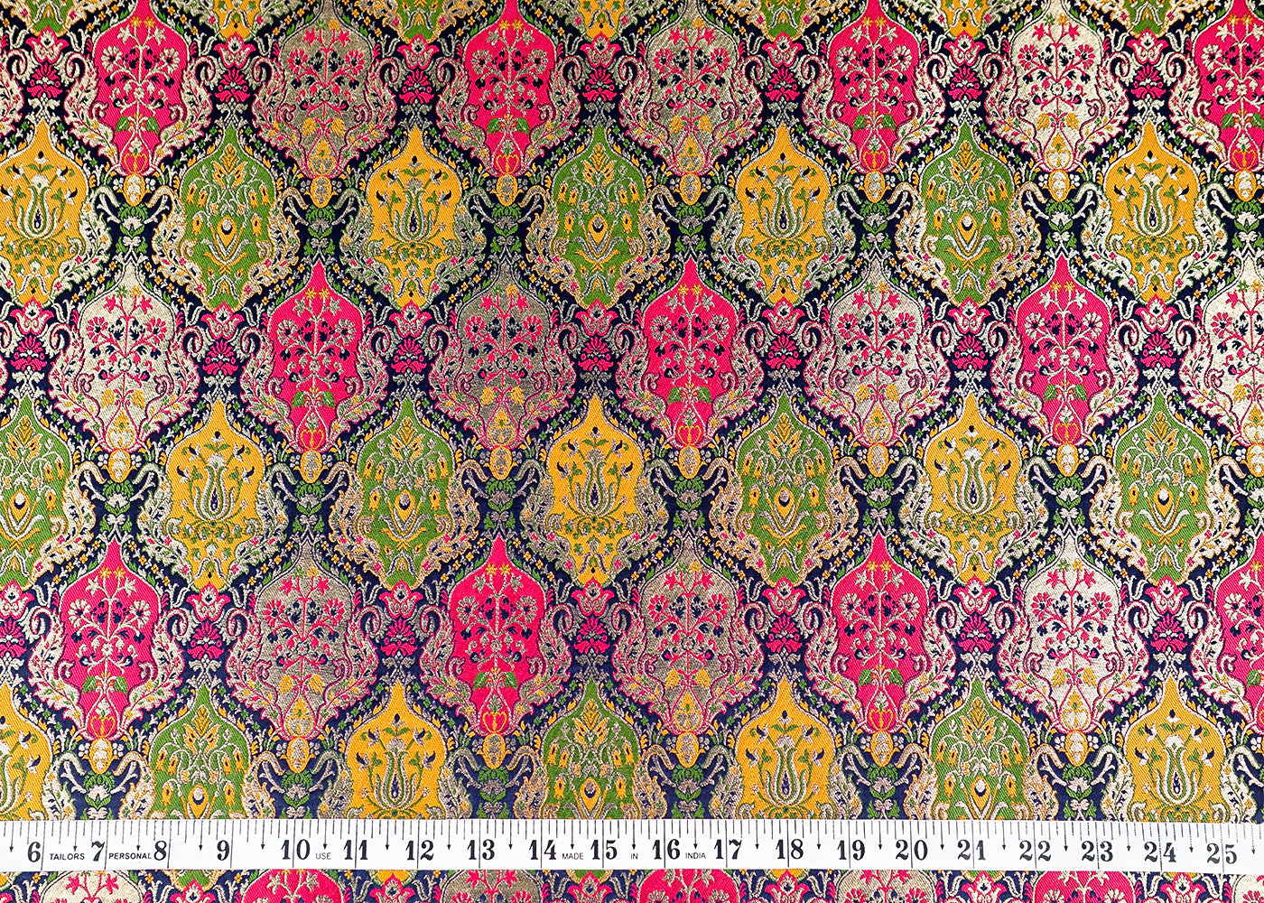 Navy Blue Banarasi Brocade Fabric With Allover Thread and Zari Handloom 16143