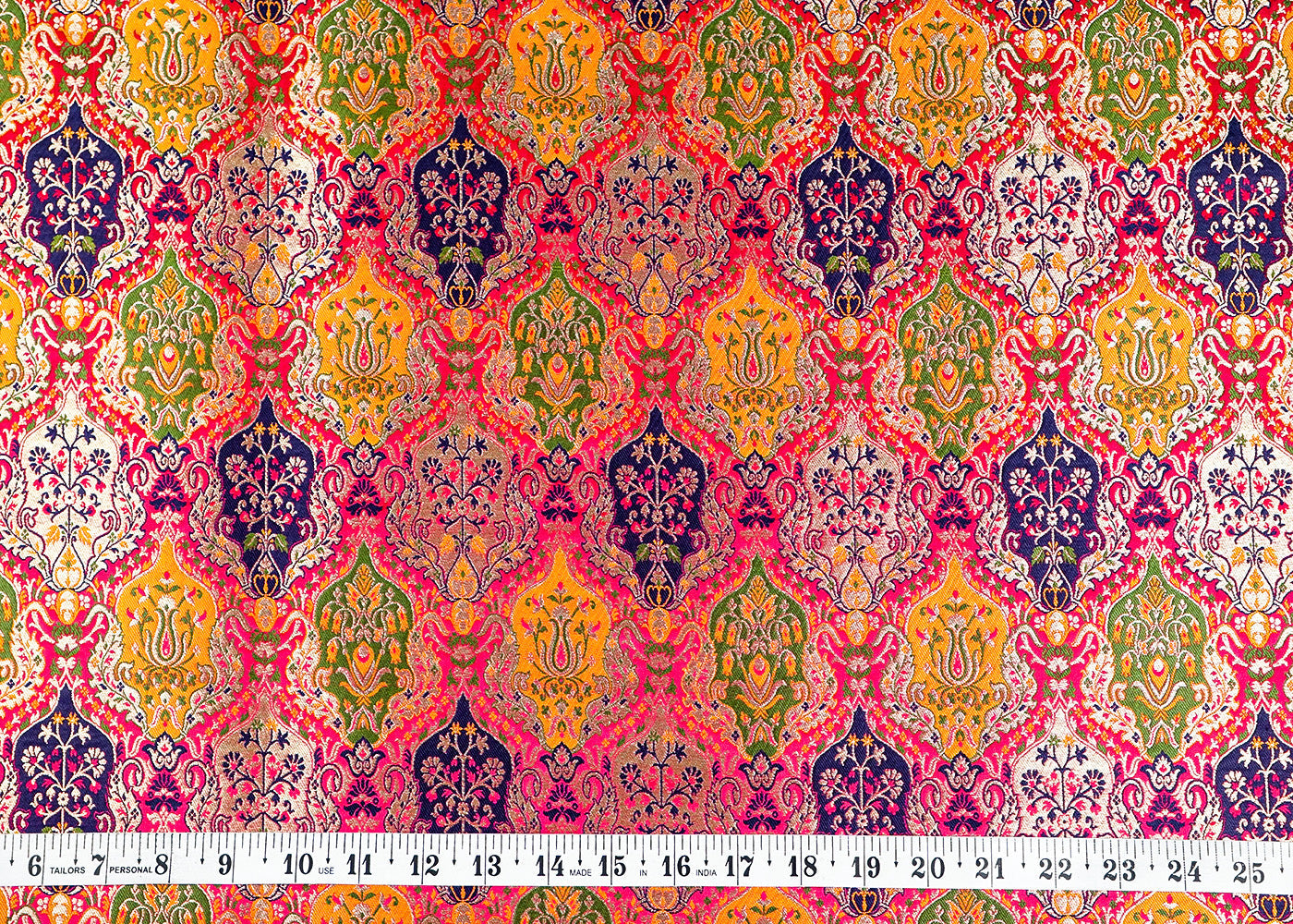 Pink Banarasi Brocade Fabric With Allover Thread and Zari Handloom 16145