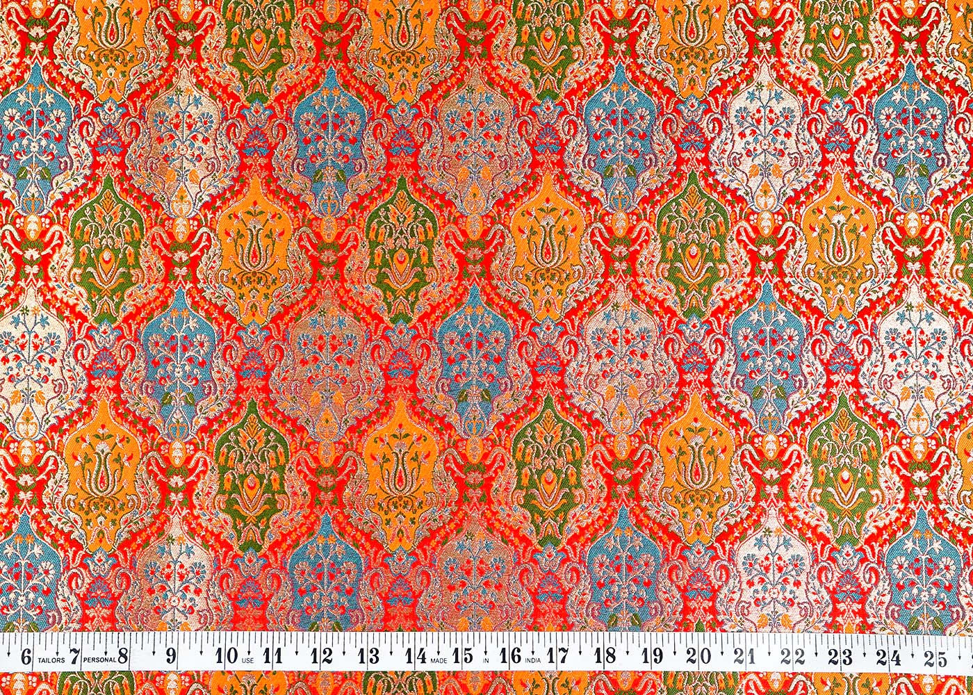 Red Banarasi Brocade Fabric With Allover Thread and Zari Handloom 16146