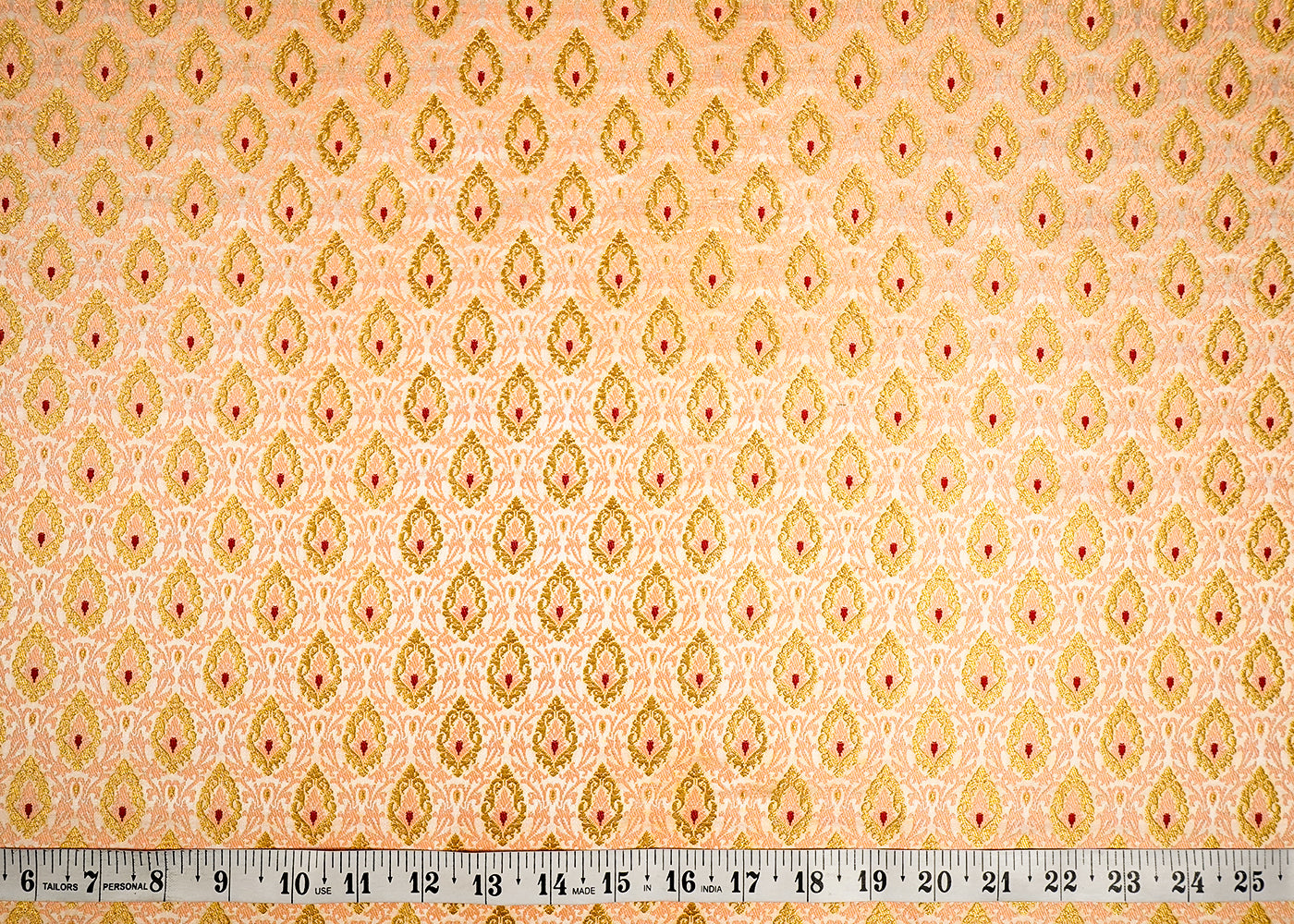 Peach Banarasi Brocade Fabric With Allover Thread Zari Handloom 16153