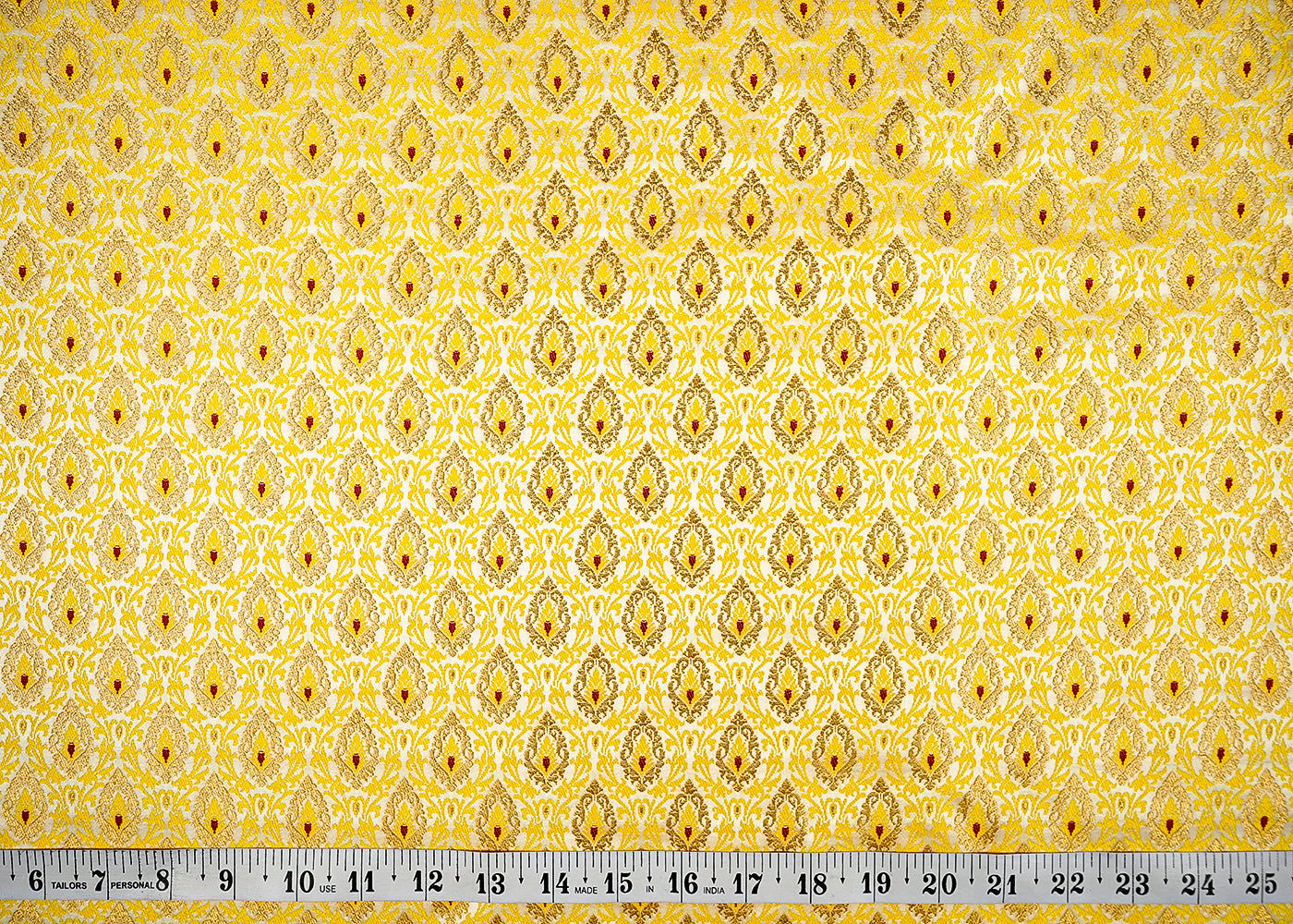 Mustard Banarasi Brocade Fabric With Allover Thread Zari Handloom 16155