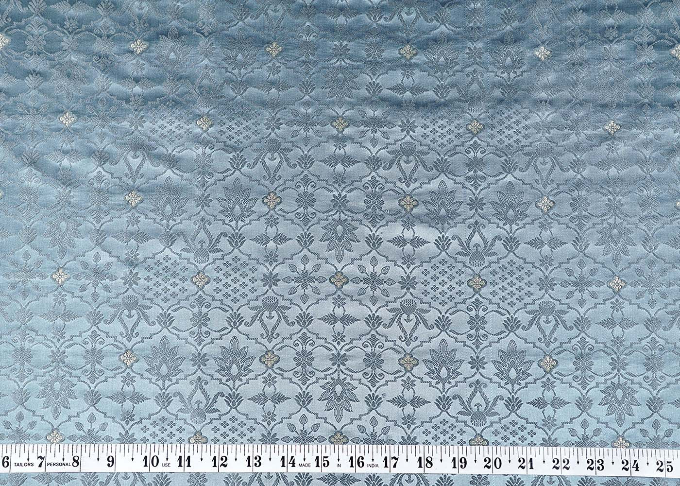 Grey Banarasi Brocade Fabric With Allover Thread Zari Handloom 16172