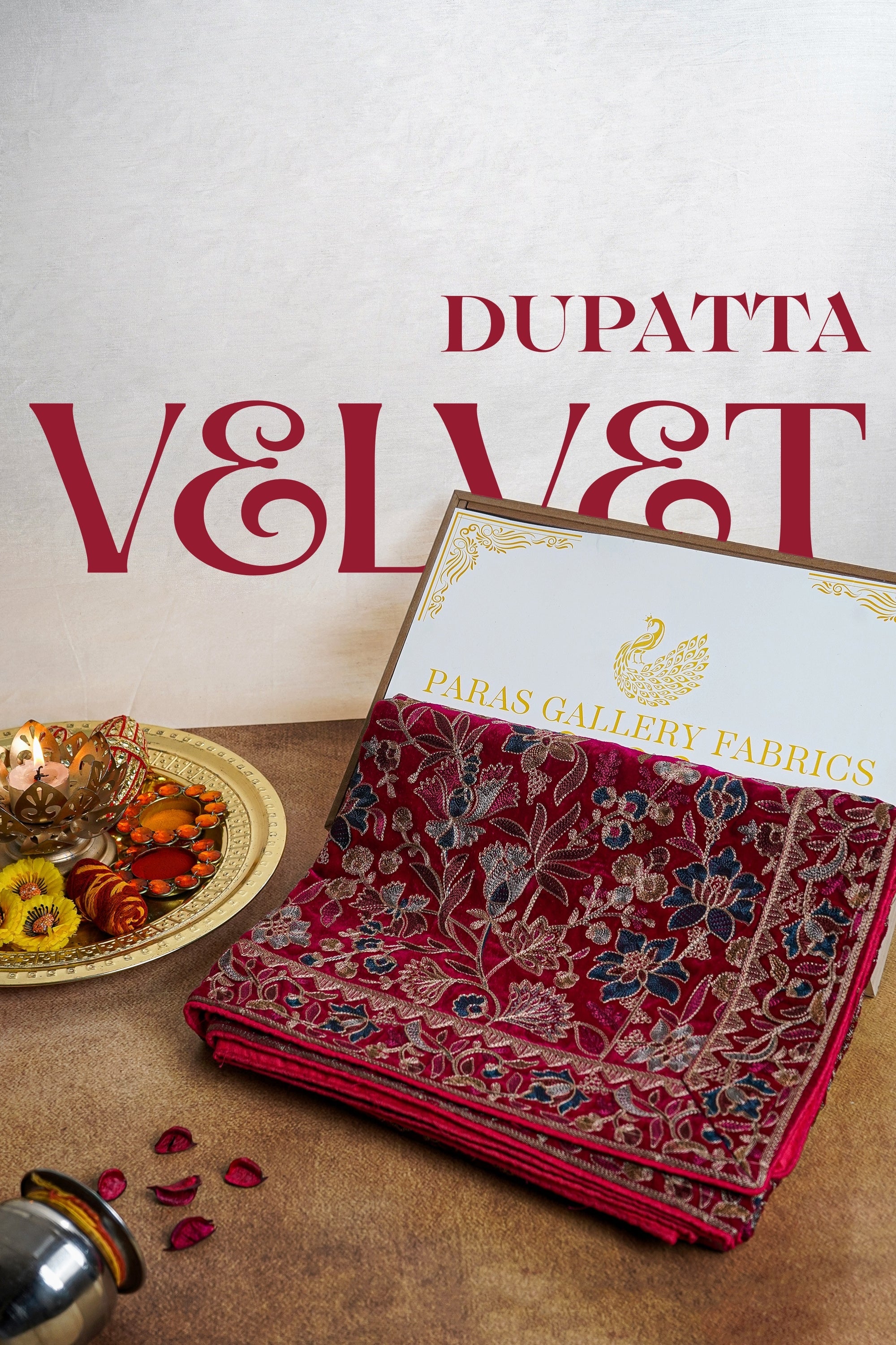 Pink Velvet Dupatta With All Over Thread And Sarwoski Work 16178