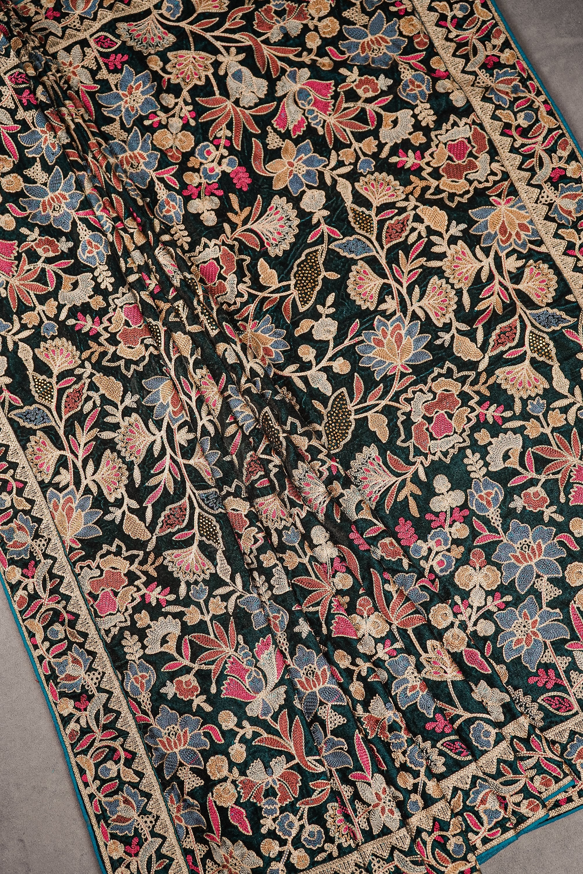 Teal Blue Velvet Dupatta With All Over Thread And Sarwoski Work 16179