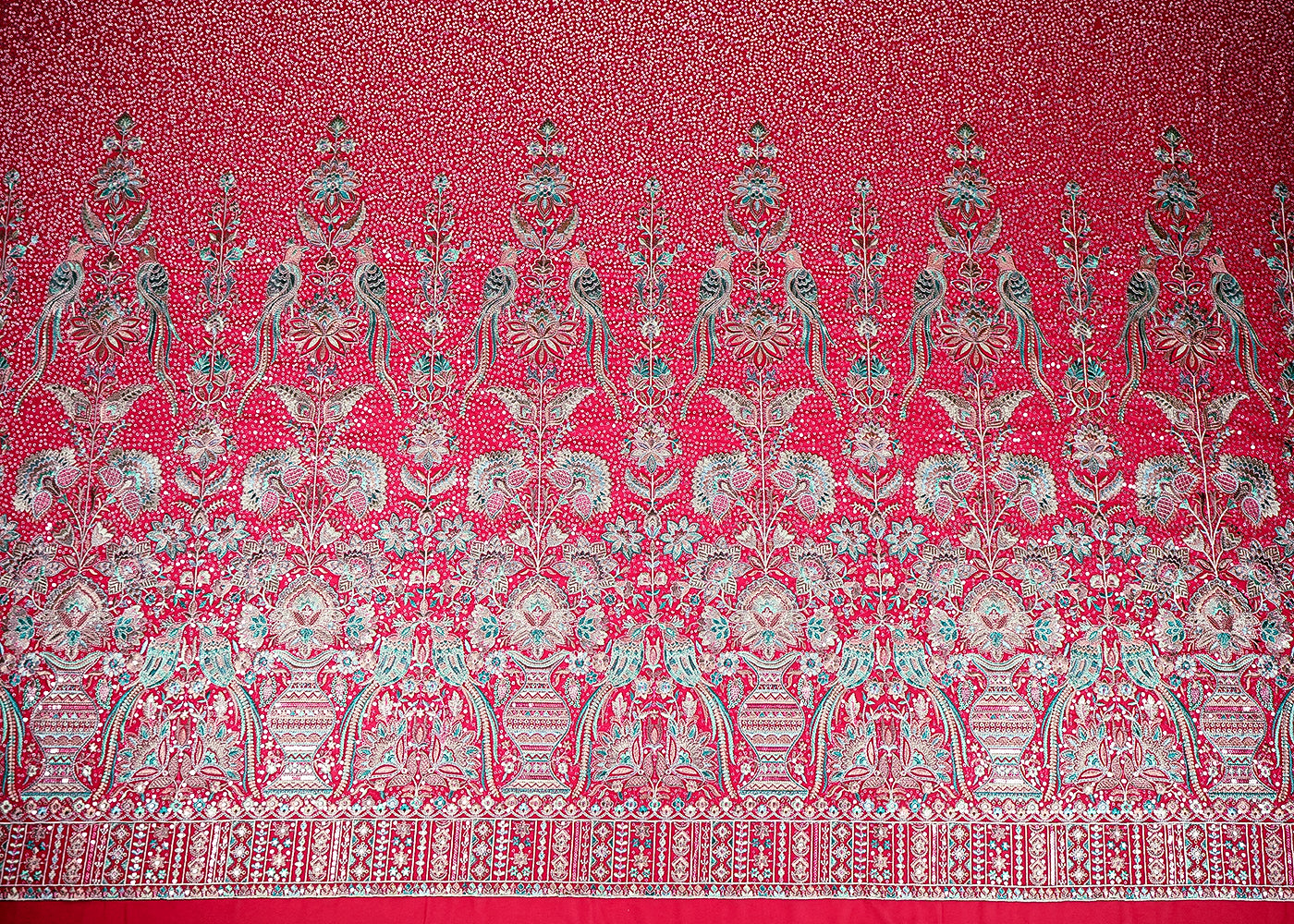 Rani Pink Georgette Fabric With Allover Sequins And Thread Work With One Side Heavy Border 16189