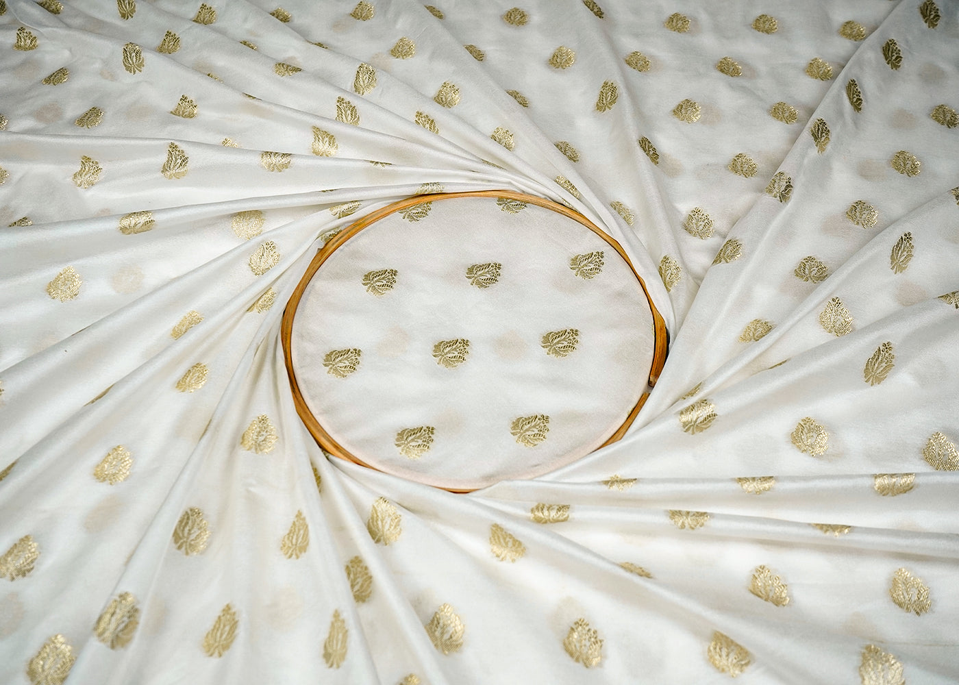 White Upada Silk Fabric With Allover Buti Work 16219