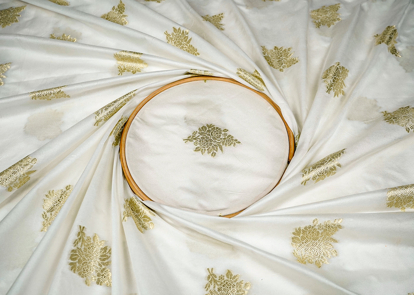 White Upada Silk Fabric With Allover Buti With Zari Handloom 16226