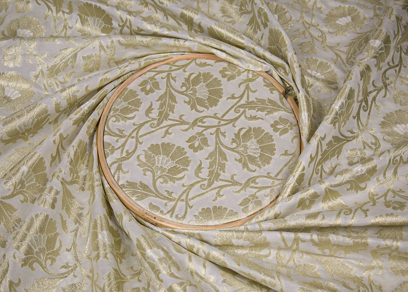 White Upada Silk Fabric With Allover Buti With Zari Handloom 16227