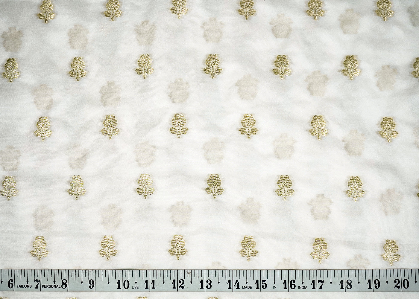 White Upada Silk Fabric With Allover Buti With Zari Handloom 16228