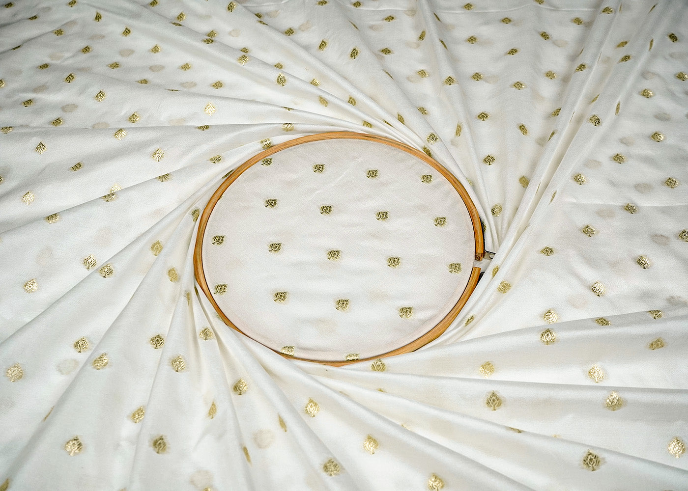 White Upada Silk Fabric With Allover Buti With Zari Handloom 16229