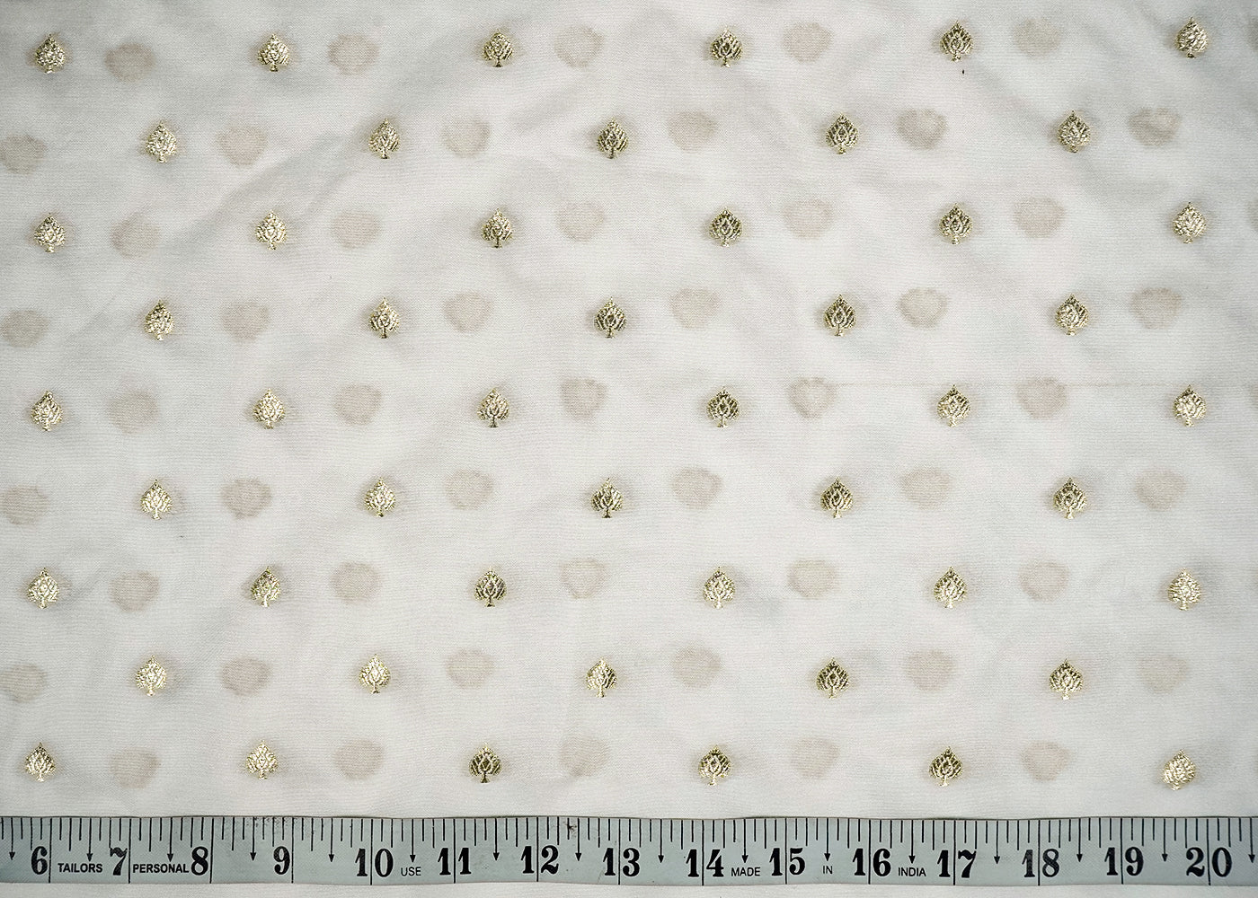 White Upada Silk Fabric With Allover Buti With Zari Handloom 16229