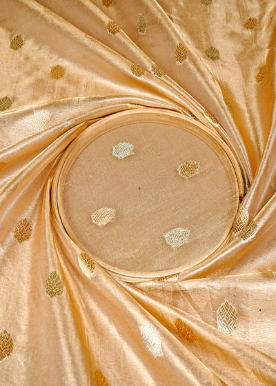 Golden Pure Tissue Fabric With All Over Silver And Golden Buti Work 16250