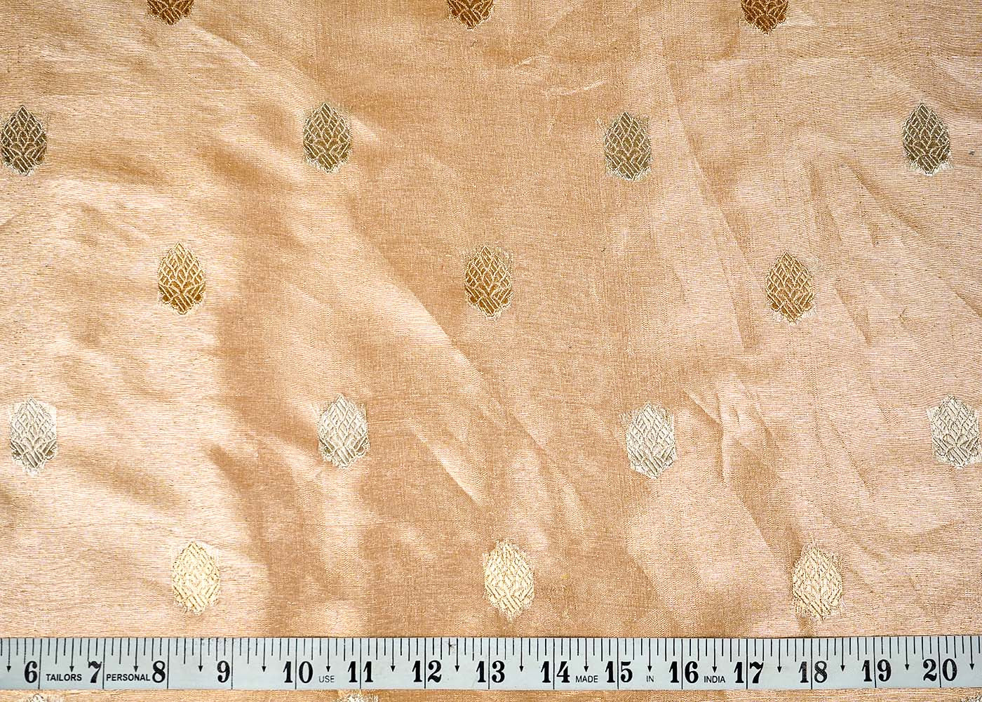 Golden Pure Tissue Fabric With Allover Silver And Golden Buti Work 16250